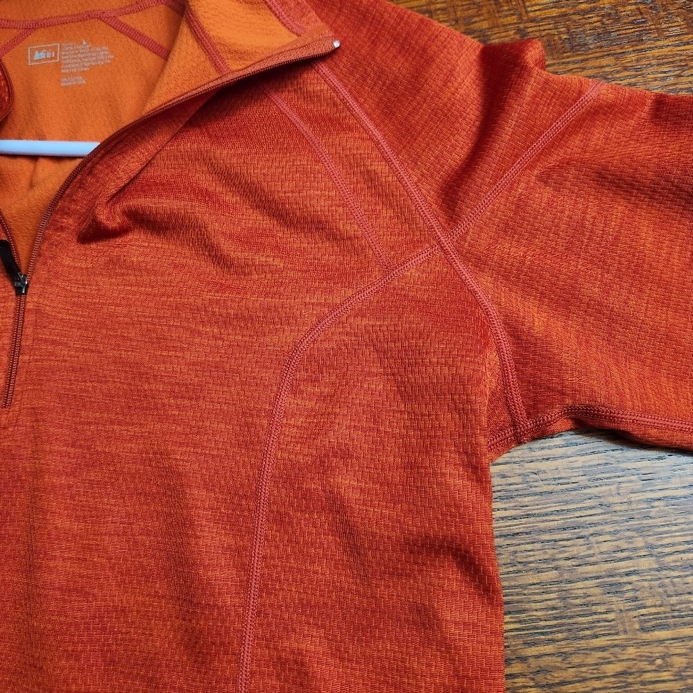 REI mens Large orange quarterzip medium-weight pullover active shirt - Picture 9 of 15